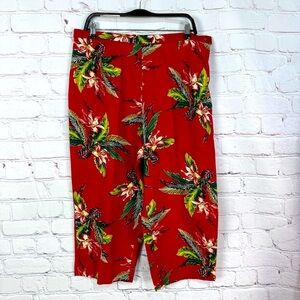 Plus size tropical capri pants cropped Multicolor Floral red size 18 beach vacay